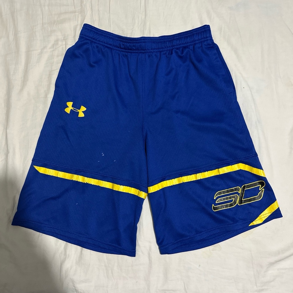 Under Armour Men's Athletic Shorts in Blue with Yellow Accents